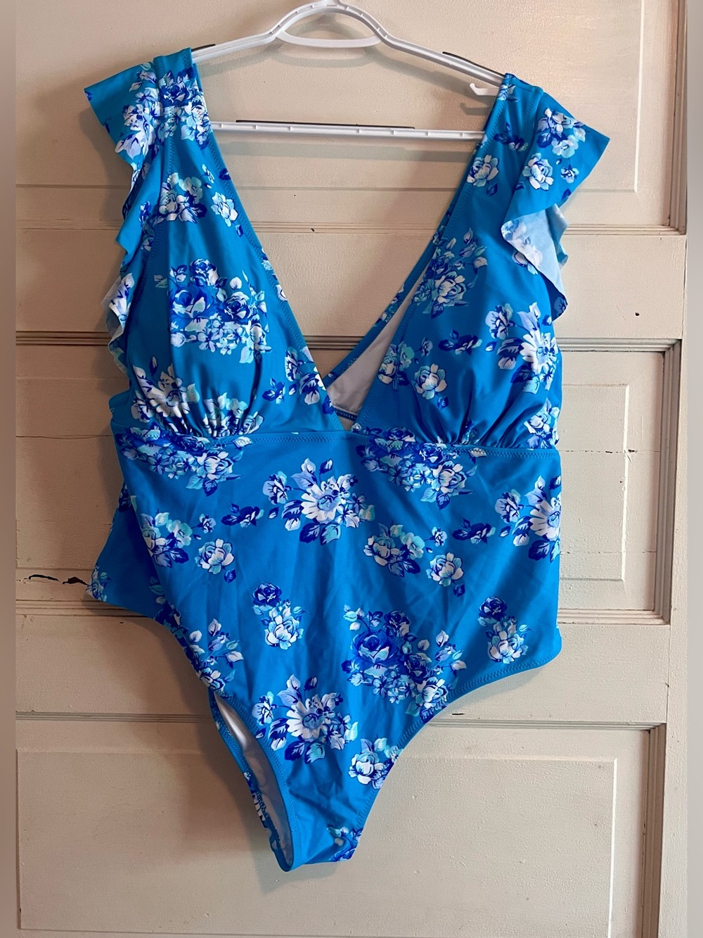 Cupshe Bright Teal Blue Floral Ruffle One-Piece Swimsuit